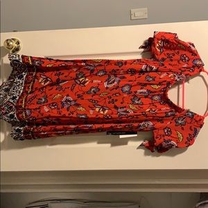 Red orange off the shoulder flower dress